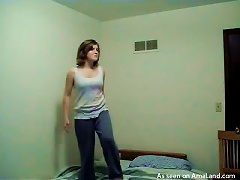 AnyPorn Naughty Brown-haired Chick Stripping On The Bed